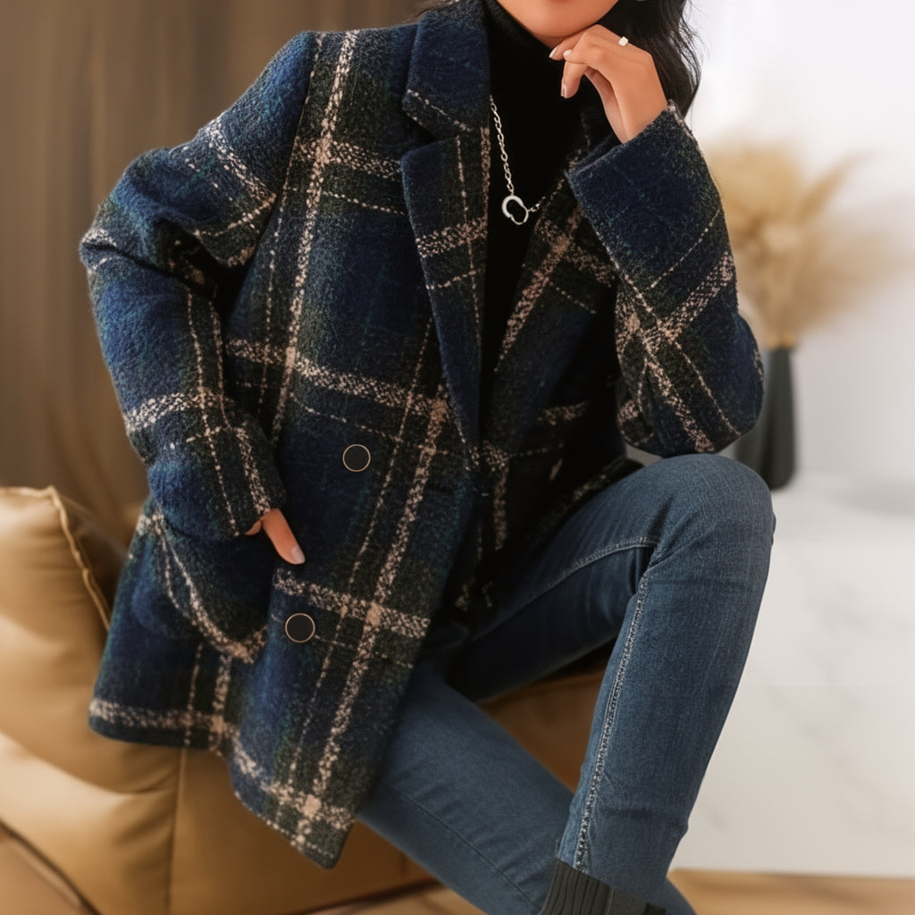 Isaline | Manteau classique en laine à carreaux