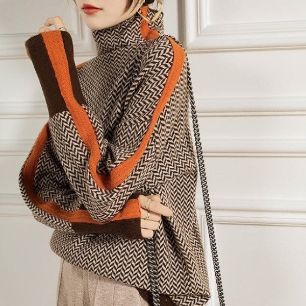 Clémence | Pull à col roulé avec rayures contrastées